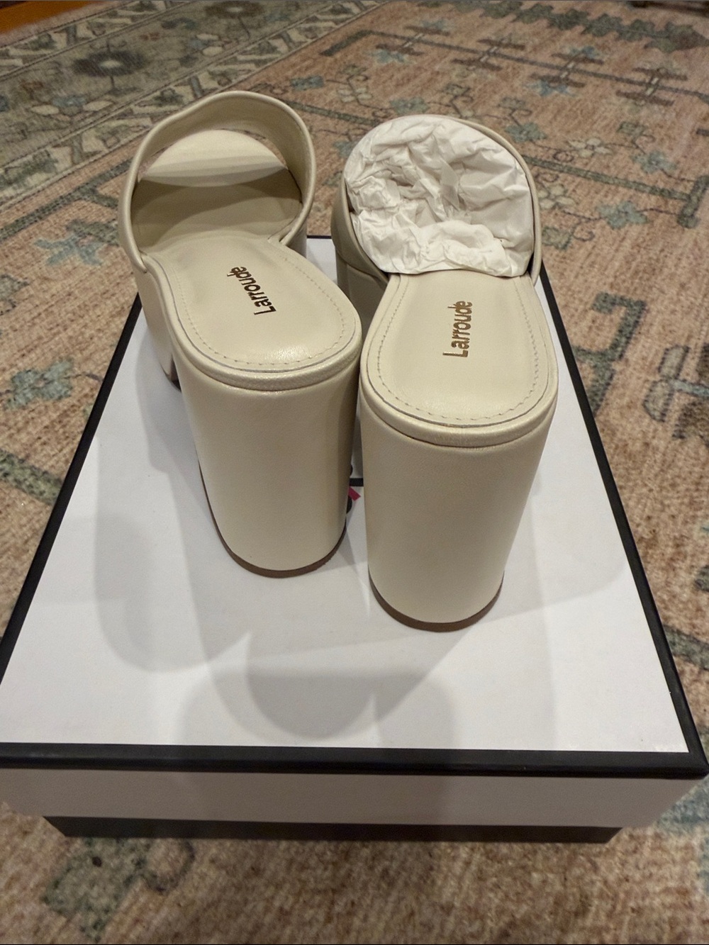 Larroude Cream Platform Slide Mules - Picture 4 of 5